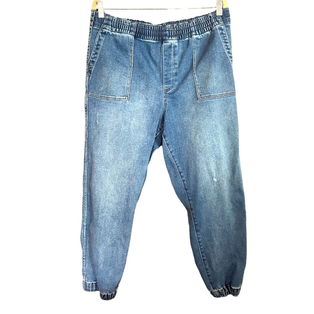 J. Crew Pull On Denim Jogger Jeans Distressed Horseshoe Wash Blue L